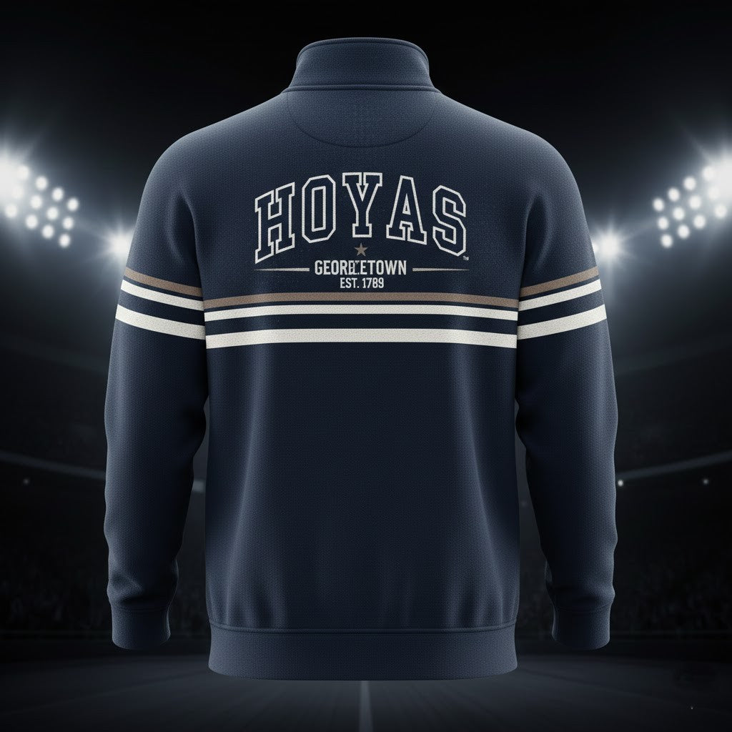 Georgetown Hoyas Quarter-Zip Pullover - Vintage NCAA Mascot Fleece Sweatshirt - LeagueLockerGear