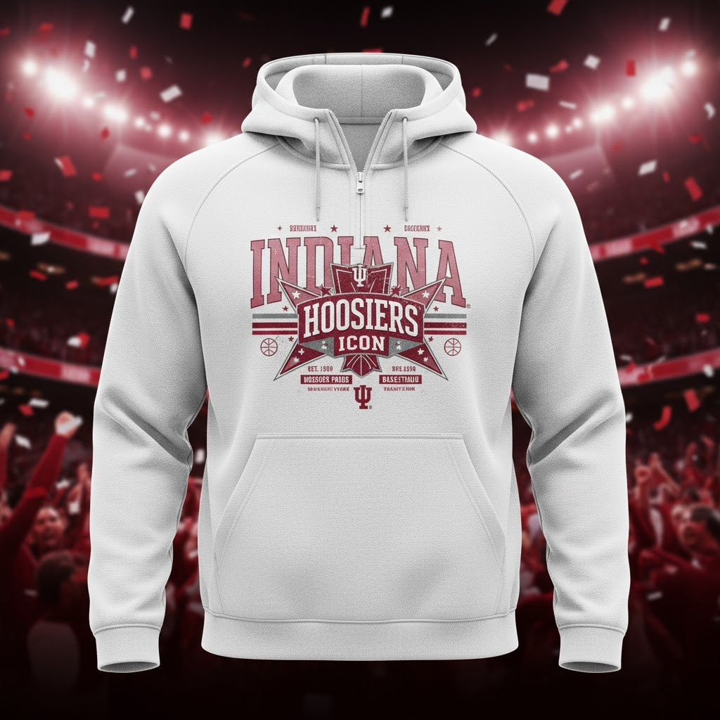 Indiana Hoosiers Basketball Hoodie - Vintage Icon Design Zip-Up Sweatshirt - LeagueLockerGear