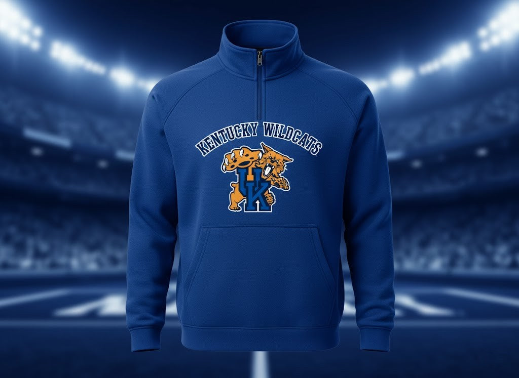 Kentucky Wildcats Quarter Zip Fleece - Vintage Mascot Logo NCAA Pullover Sweatshirt - LeagueLockerGear
