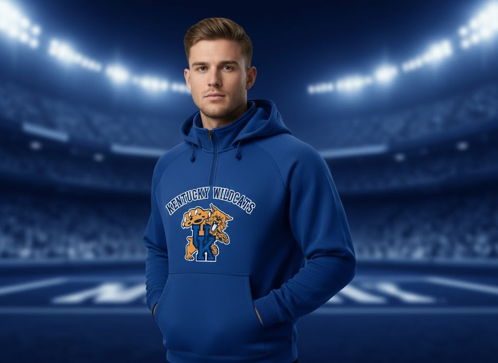 Kentucky Wildcats Quarter Zip Fleece - Vintage Mascot Logo NCAA Pullover Sweatshirt - LeagueLockerGear