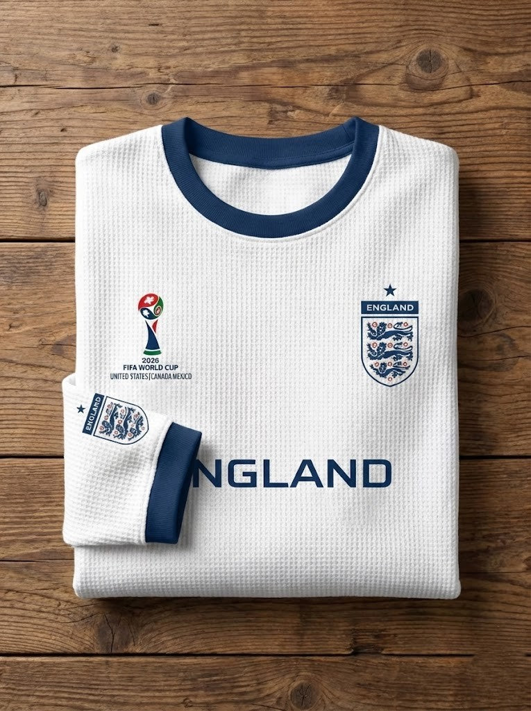 England 2026 World Cup Long Sleeve Shirt - Concept Football Fan Jersey with Waffle Knit Texture - LeagueLockerGear
