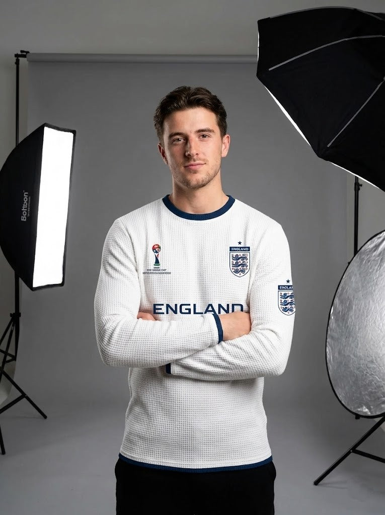 England 2026 World Cup Long Sleeve Shirt - Concept Football Fan Jersey with Waffle Knit Texture - LeagueLockerGear