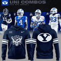 Brigham Young University Cougars Hoodie - Navy Blue Football Pullover with Sailor Cougar Mascot and Sleeve Stripes - LeagueLockerGear