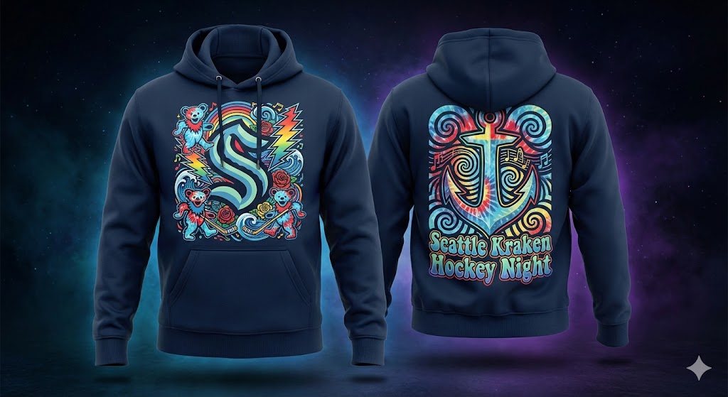 Seattle Kraken Grateful Dead Hoodie - Tie-Dye Dancing Bear Hockey Night Sweatshirt - LeagueLockerGear
