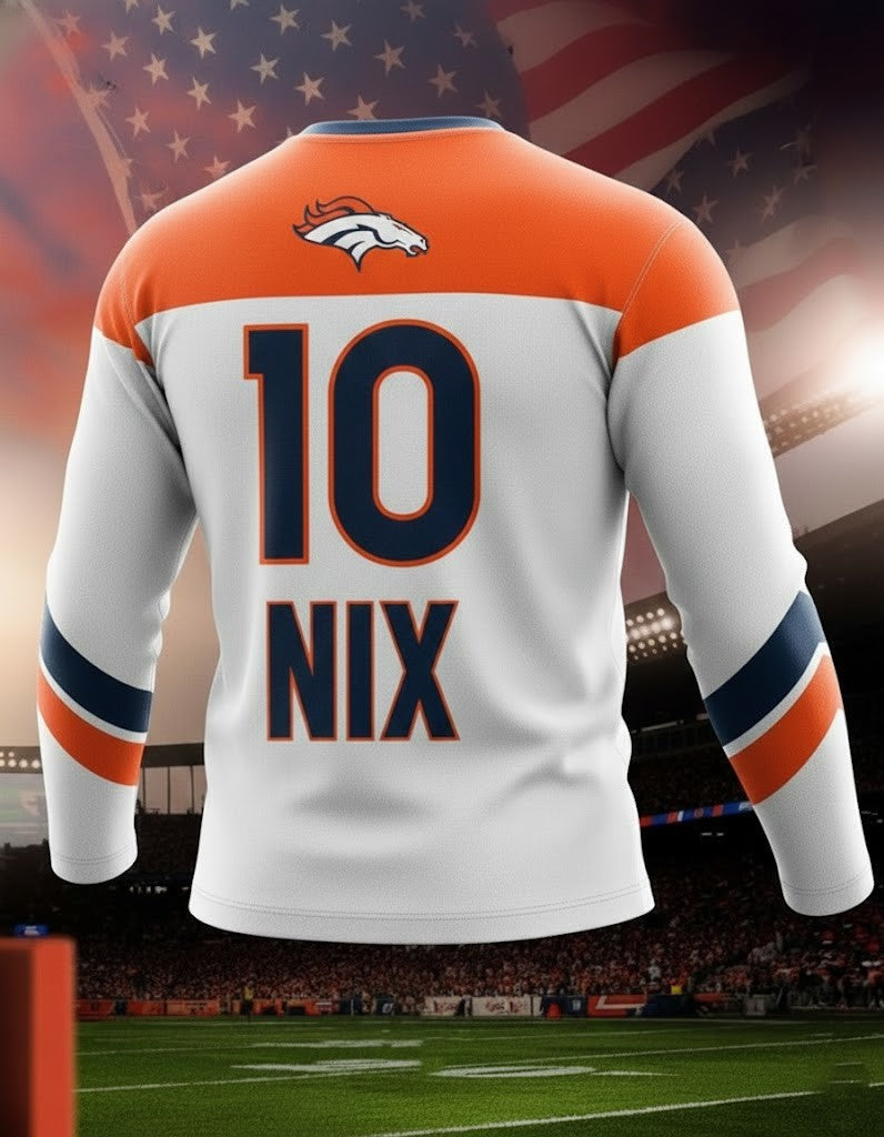 Denver Broncos Bo Nix Long Sleeve Shirt - LeagueLockerGear