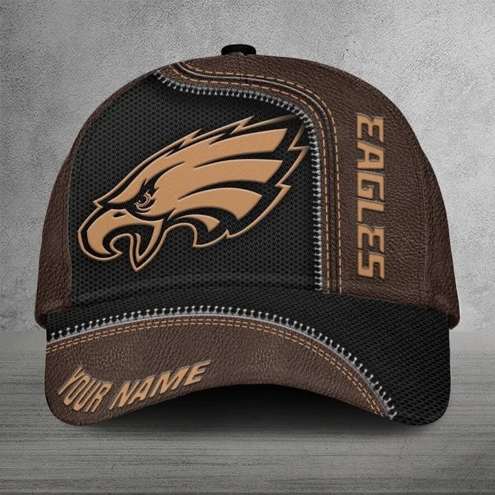 Eagles Personalized Name Leather Zipper Cap - LeagueLockerGear
