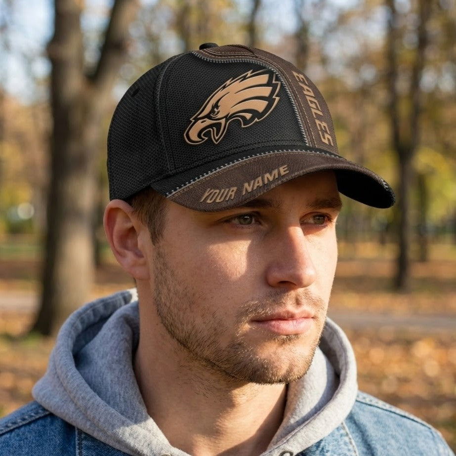 Eagles Personalized Name Leather Zipper Cap - LeagueLockerGear