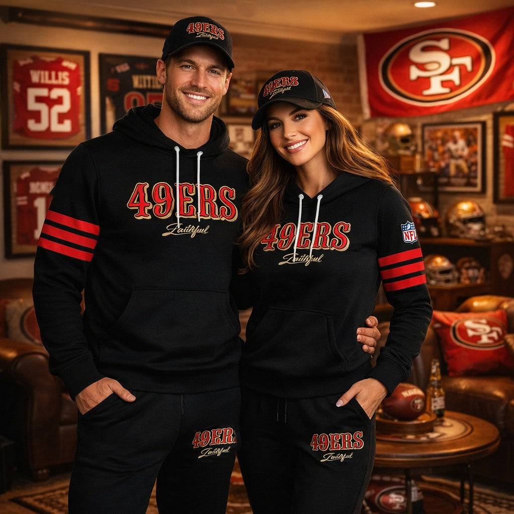 San Francisco 49ers Faithful Appreciation Combo Hoodie and Jogger and Cap - LeagueLockerGear