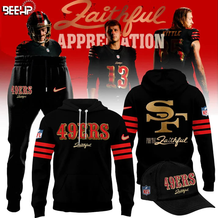San Francisco 49ers Faithful Appreciation Combo Hoodie and Jogger and Cap - LeagueLockerGear