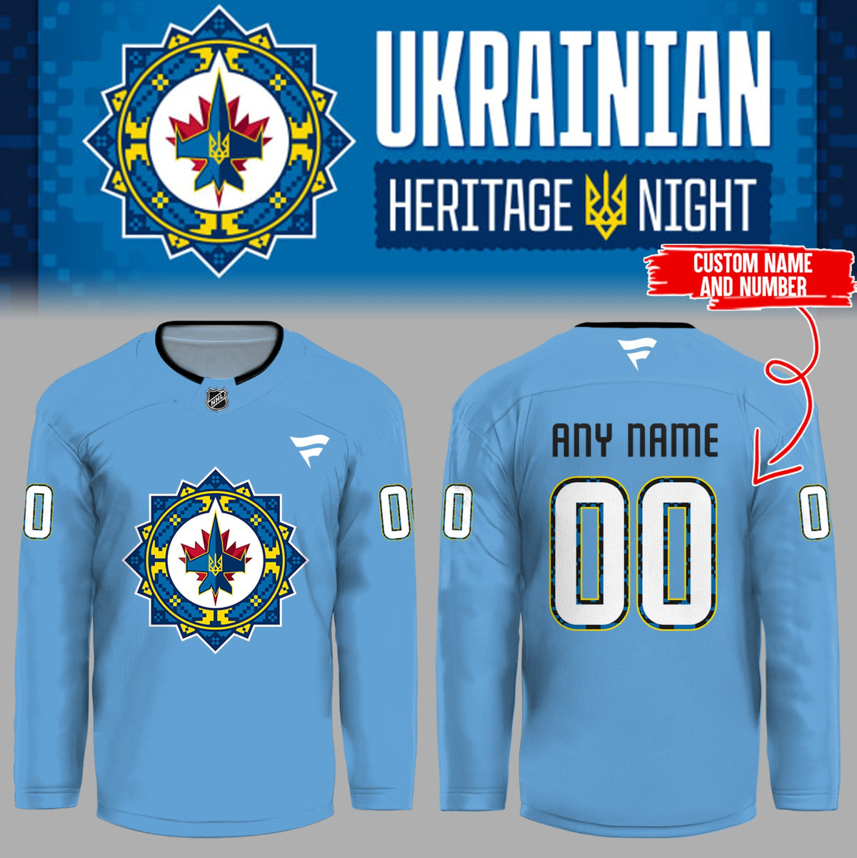 Winnipeg Jets Ukrainian Heritage Night Custom Hockey Jersey - LeagueLockerGear