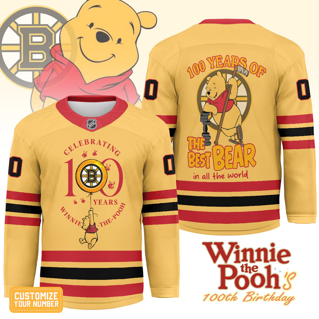 Boston Bruins Winnie the Pooh 100th Birthday Hockey Jersey - LeagueLockerGear