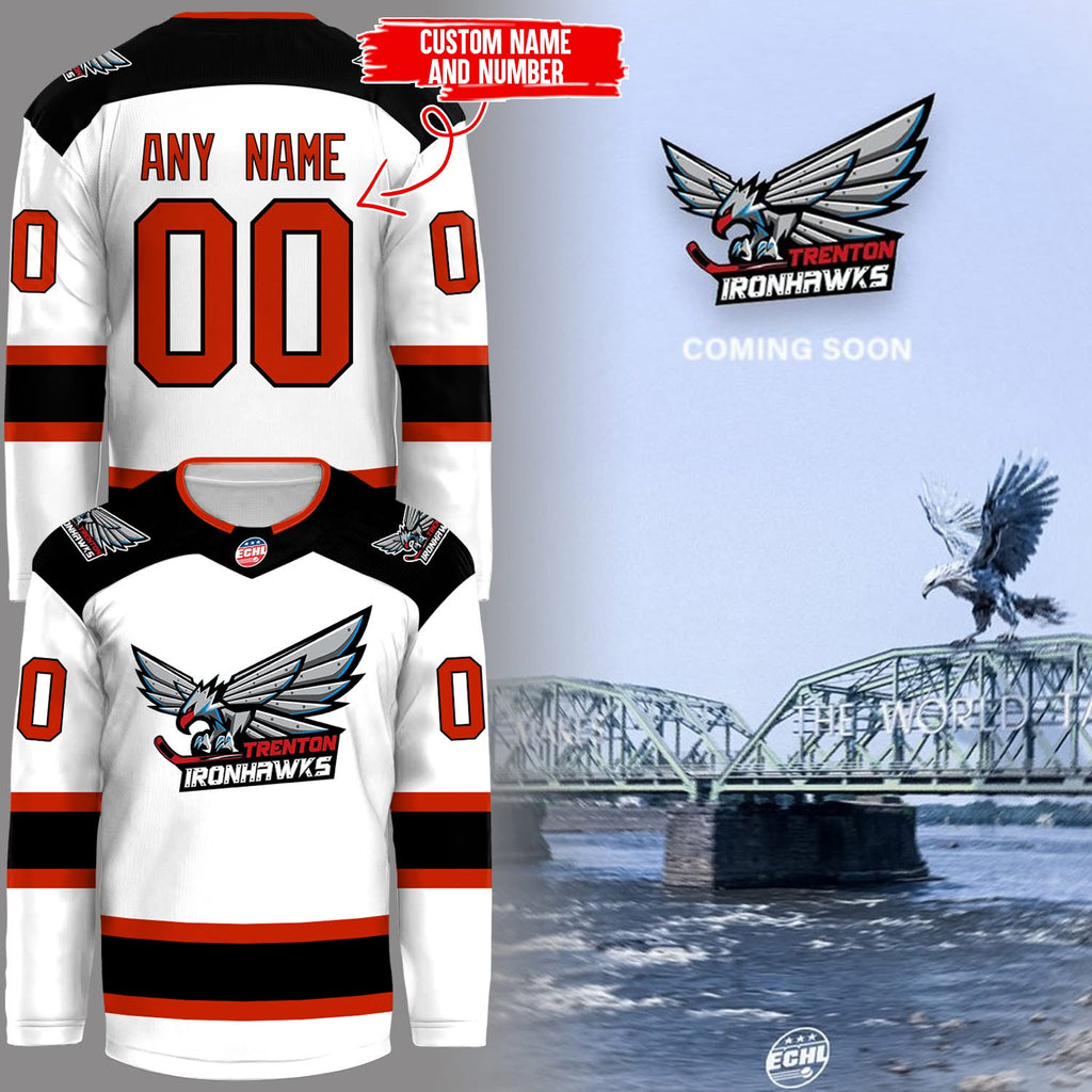 Trenton Ironhawks ECHL Custom Name and Number Hockey Jersey - LeagueLockerGear