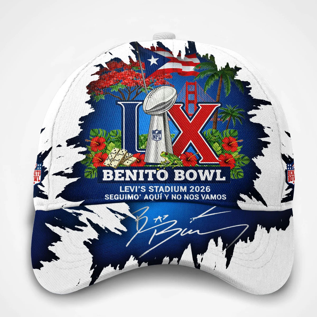 Bad Bunny Benito Bowl Super Bowl LX 2026 Signed Baseball Cap - LeagueLockerGear