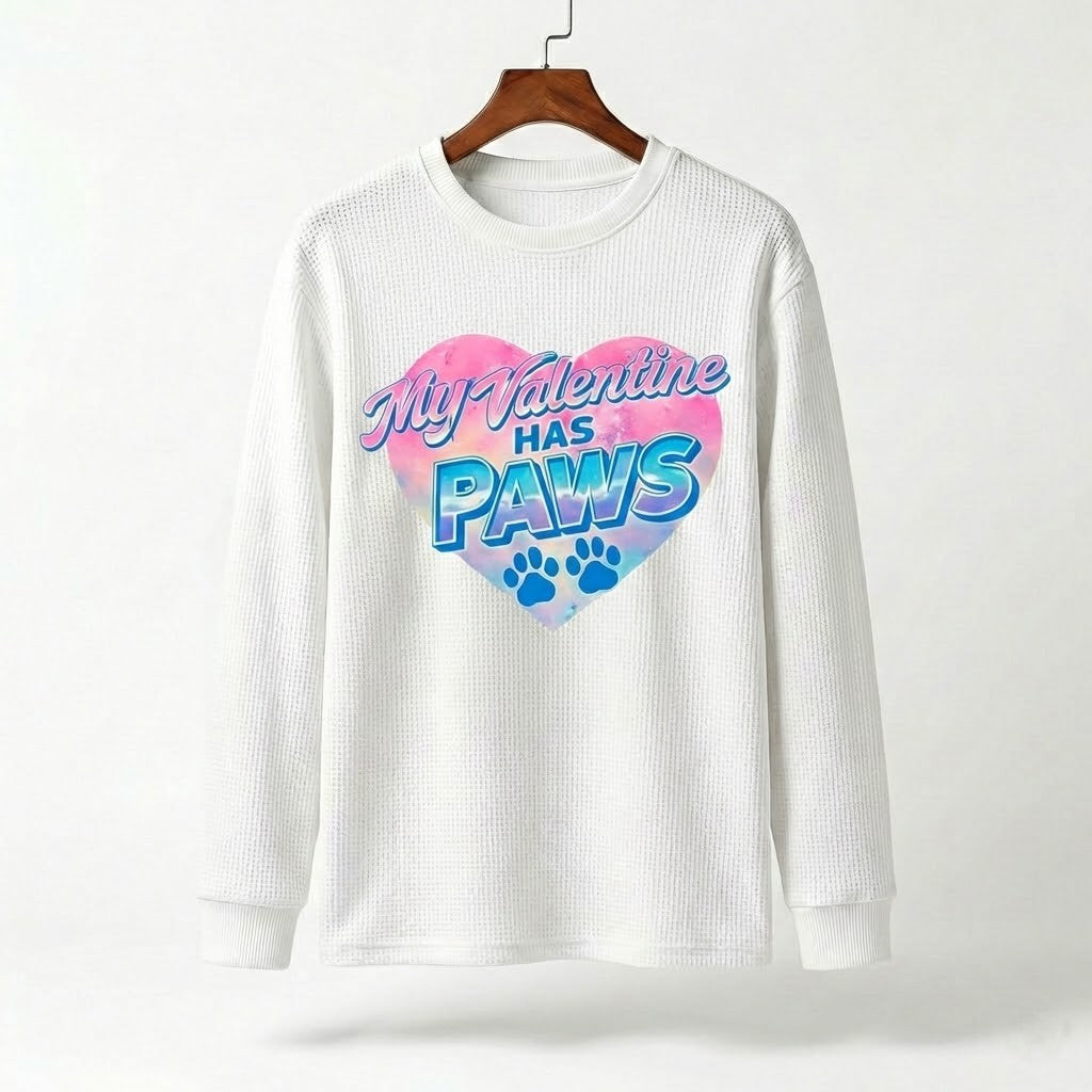 My Valentine Has Paws Waffle Knit Sweatshirt - LeagueLockerGear