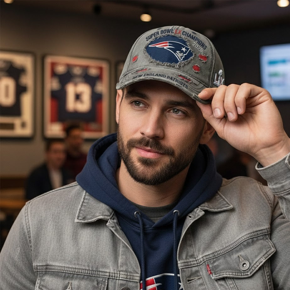 New England Patriots Super Bowl LX Champions 2026 Distressed Cap - LeagueLockerGear
