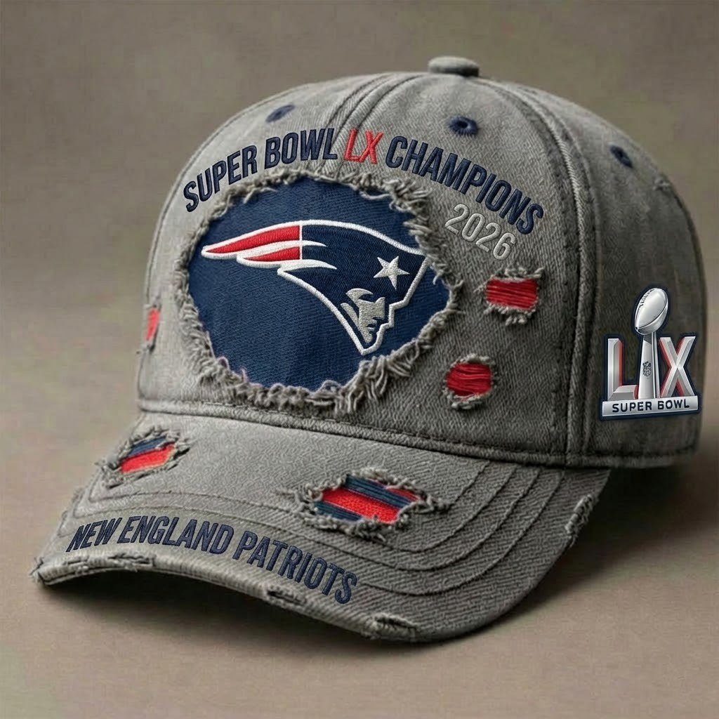 New England Patriots Super Bowl LX Champions 2026 Distressed Cap - LeagueLockerGear