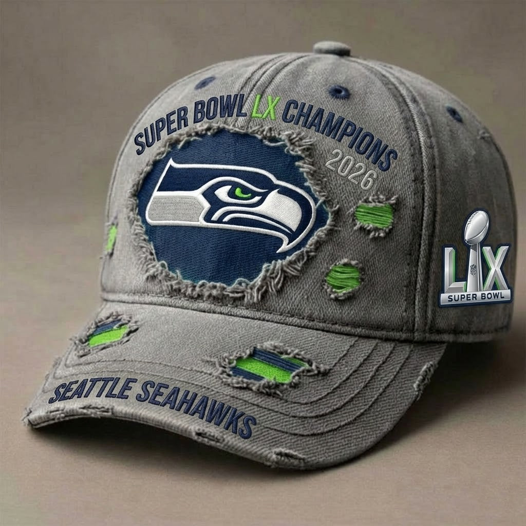 Seattle Seahawks Super Bowl LX Champions 2026 Distressed Cap - LeagueLockerGear
