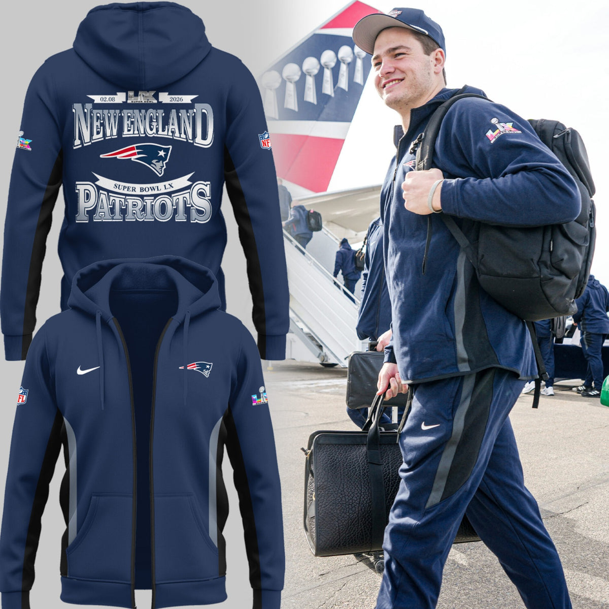 New England Patriots Super Bowl LX 2026 Zip Hoodie - LeagueLockerGear