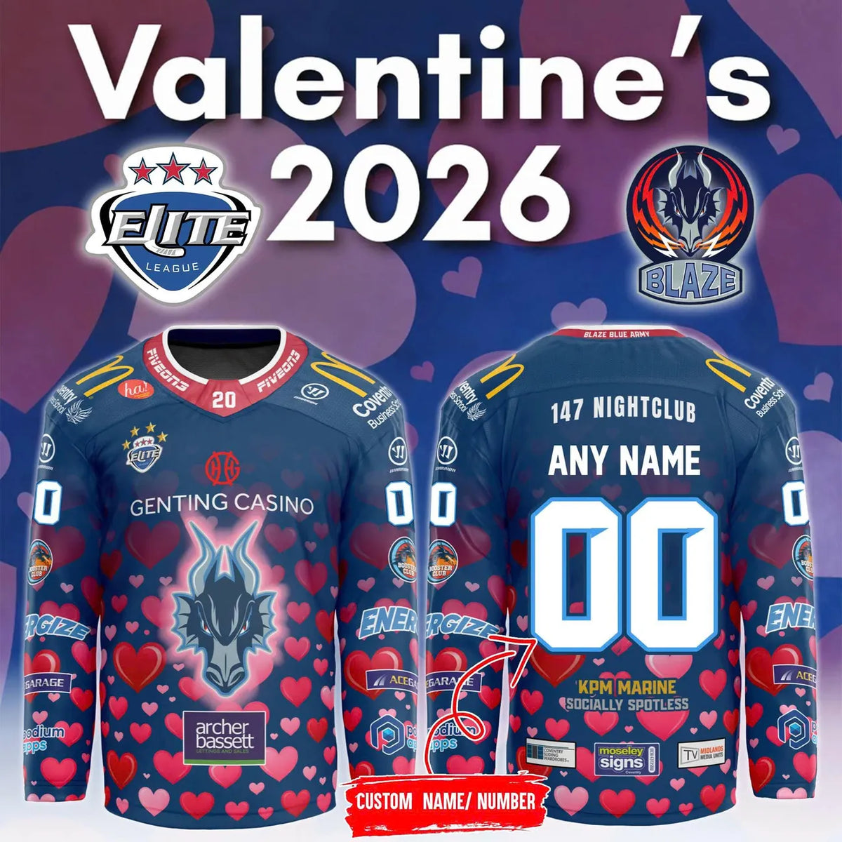Coventry Blaze Valentine's 2026 Custom Hockey Jersey - LeagueLockerGear