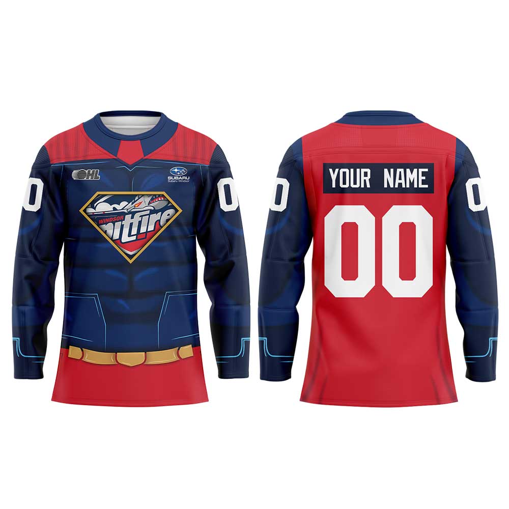 Windsor Spitfires Superman Superhero Night Hockey Jersey - LeagueLockerGear