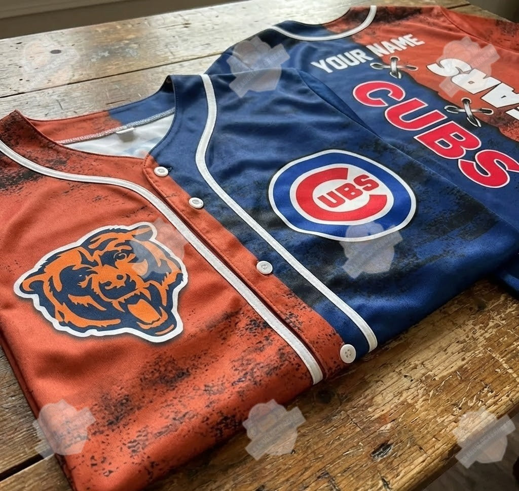 Chicago Cubs Chicago Bears Custom Name Baseball Jersey - LeagueLockerGear
