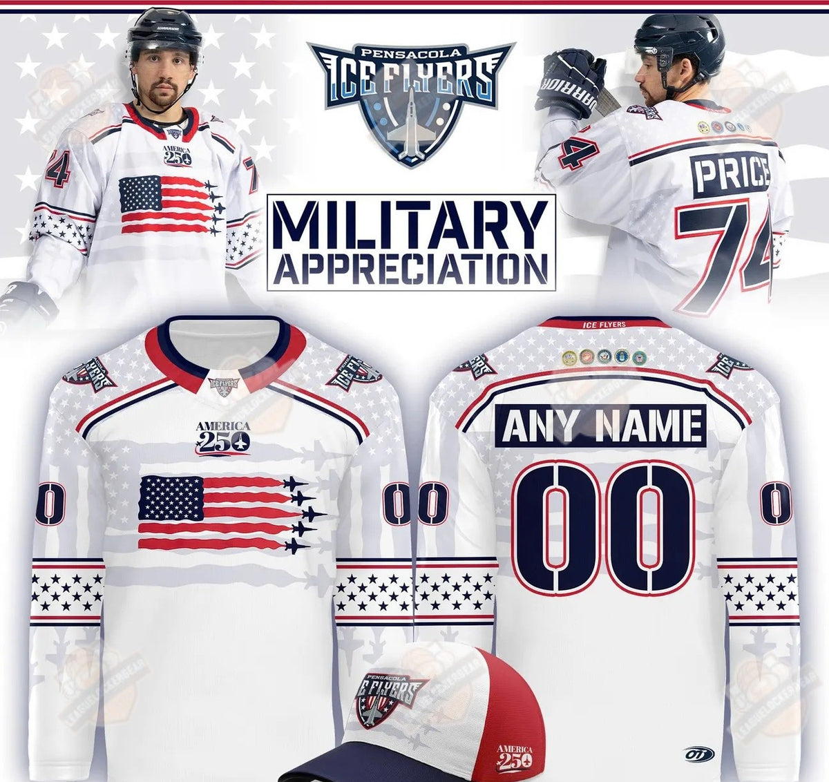 Pensacola Ice Flyers Military Appreciation America 250 Hockey Jersey - LeagueLockerGear