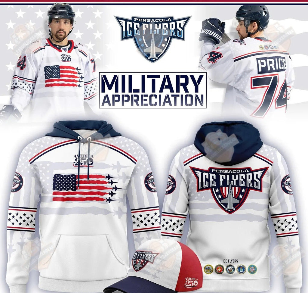 Pensacola Ice Flyers Military Appreciation America 250 Hoodie - LeagueLockerGear