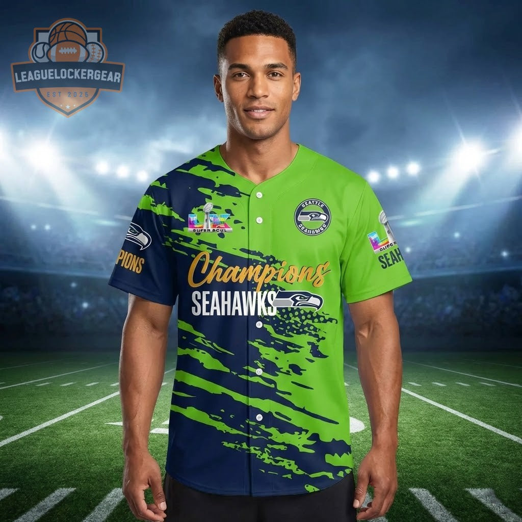 Seattle Seahawks Two-Time Super Bowl XLVIII LX Champions Baseball Jersey - LeagueLockerGear