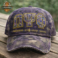 Omega Psi Phi Friendship Scholarship Service Purple Camo Distressed Dad Hat - LeagueLockerGear
