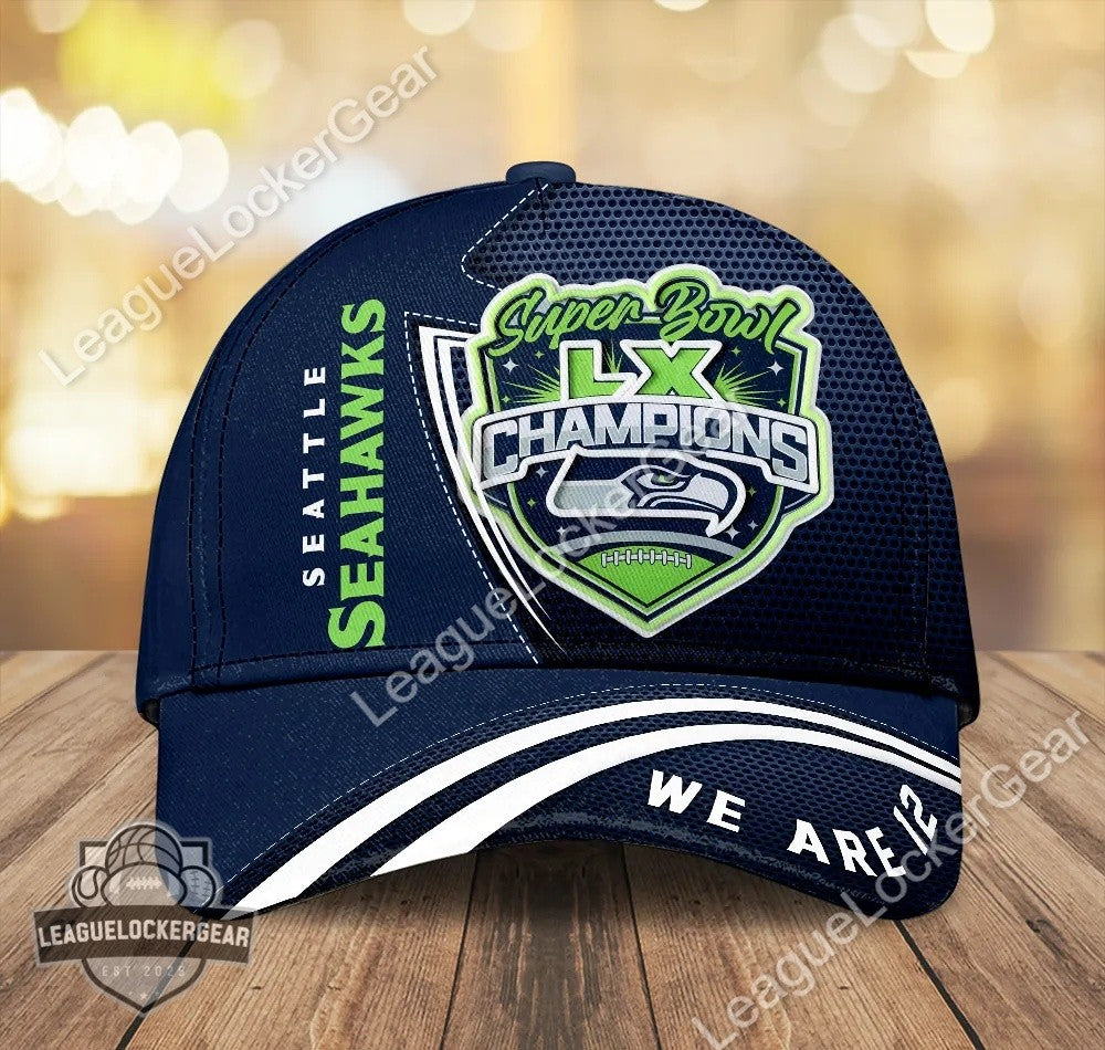 Seattle Seahawks Super Bowl LX Champions We Are 12 Cap - LeagueLockerGear