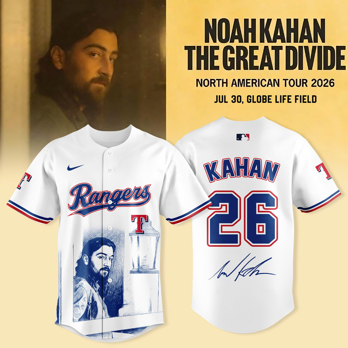 Noah Kahan Texas Rangers The Great Divide Tour 2026 Baseball Jersey - LeagueLockerGear