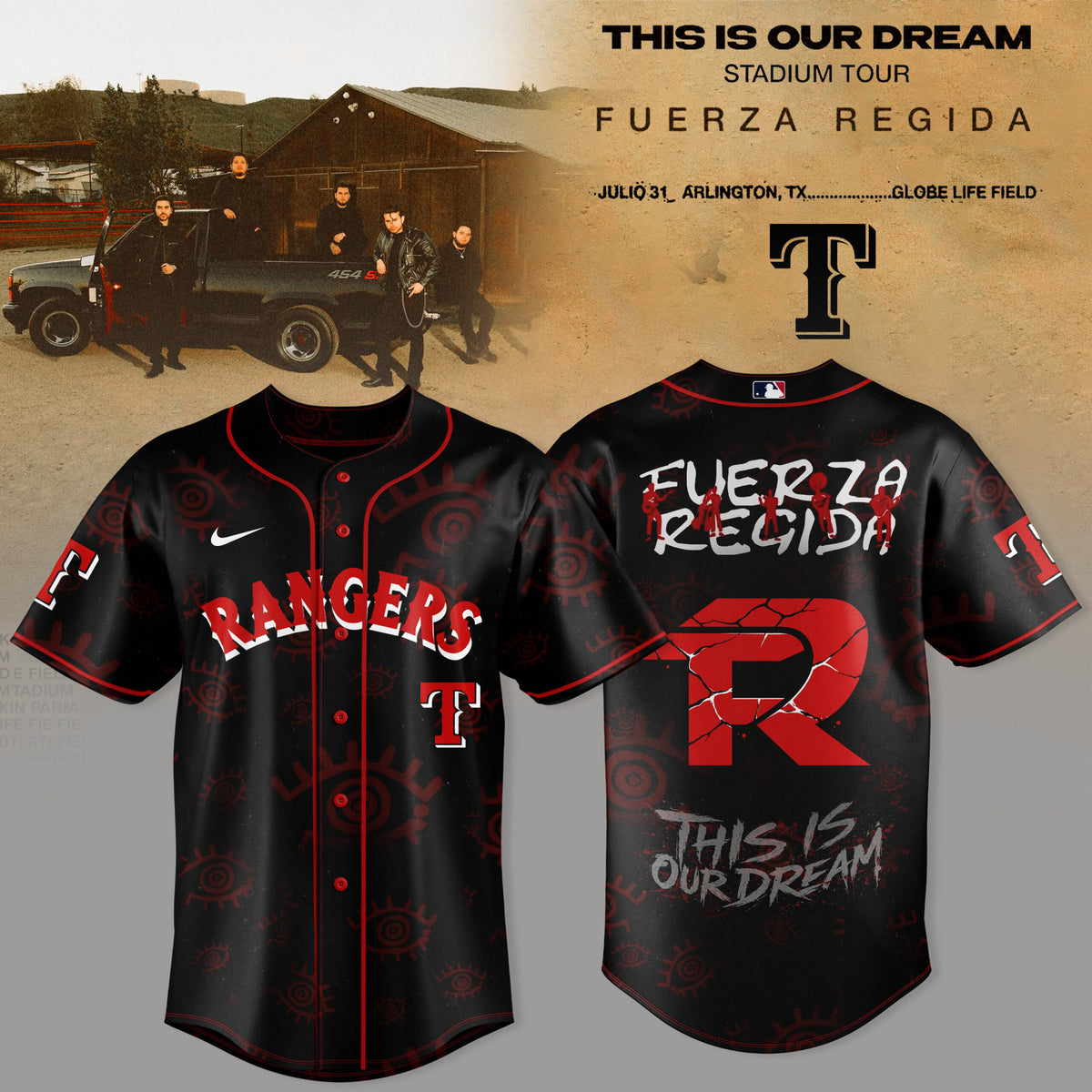 Texas Rangers x Fuerza Regida This Is Our Dream Stadium Tour Baseball Jersey - LeagueLockerGear