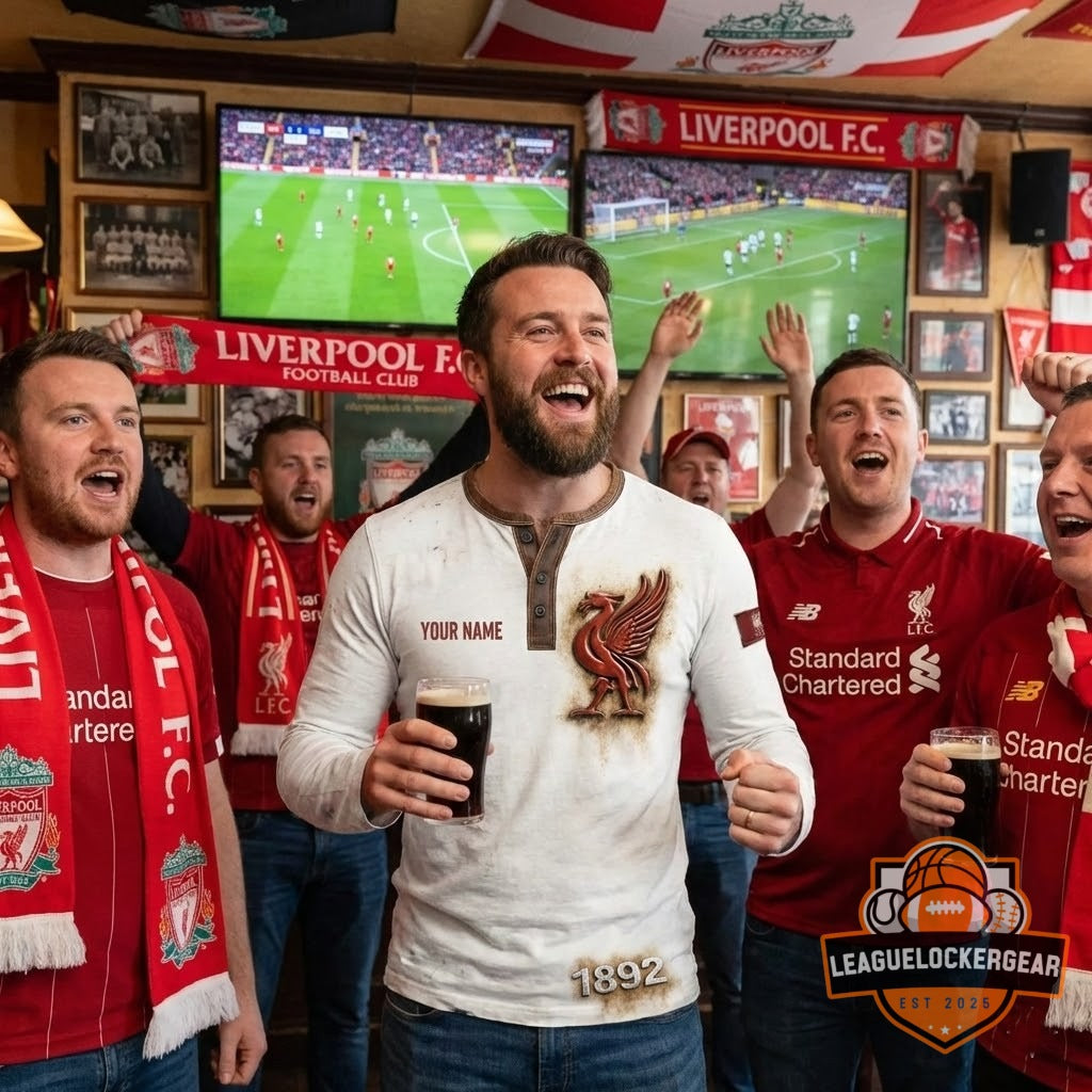 Liverpool FC Vintage 1892 Personalized Long Sleeve Henley Shirt - LeagueLockerGear