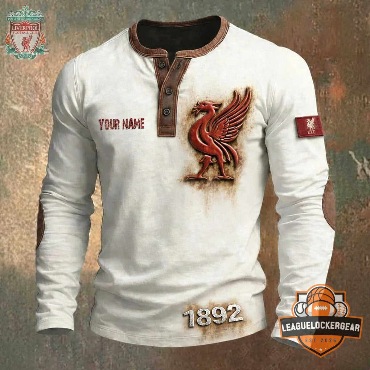 Liverpool FC Vintage 1892 Personalized Long Sleeve Henley Shirt - LeagueLockerGear