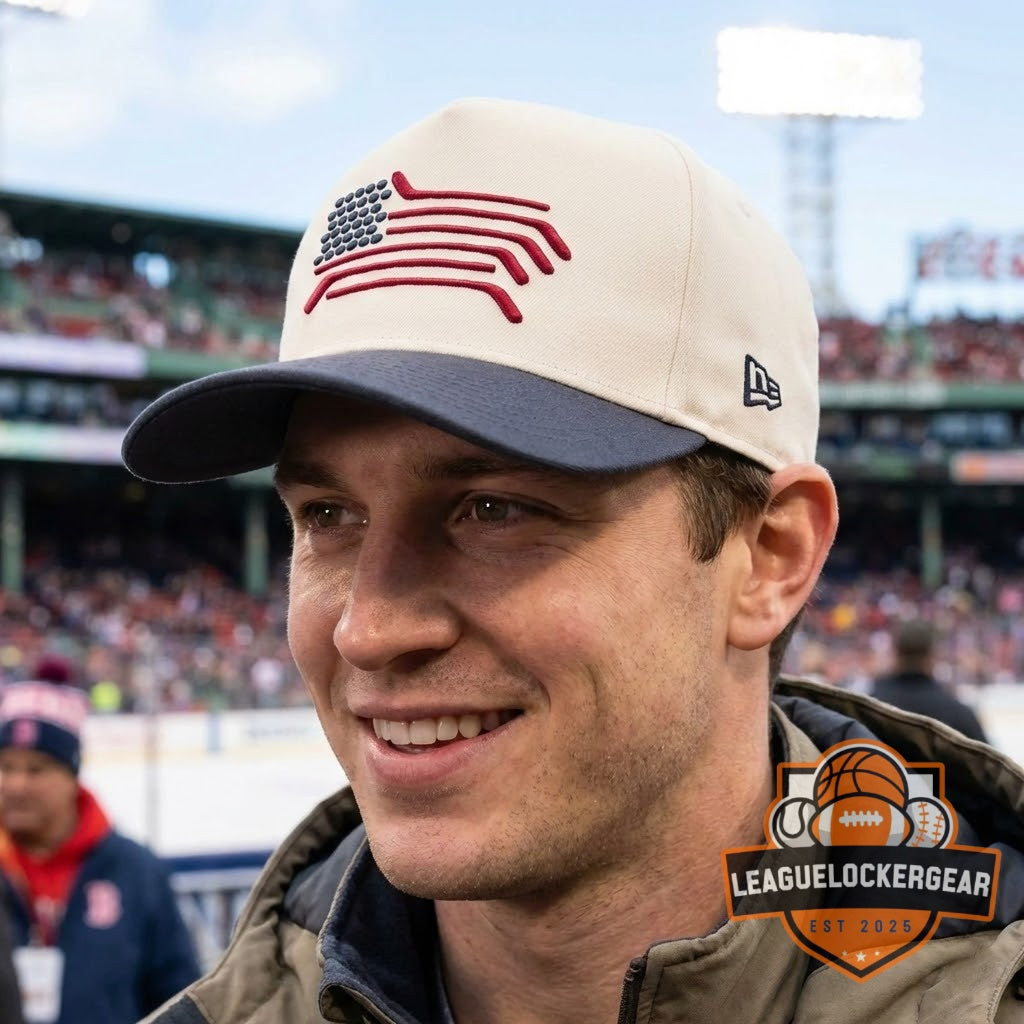 American Flag Hockey Sticks Pucks Baseball Cap - LeagueLockerGear