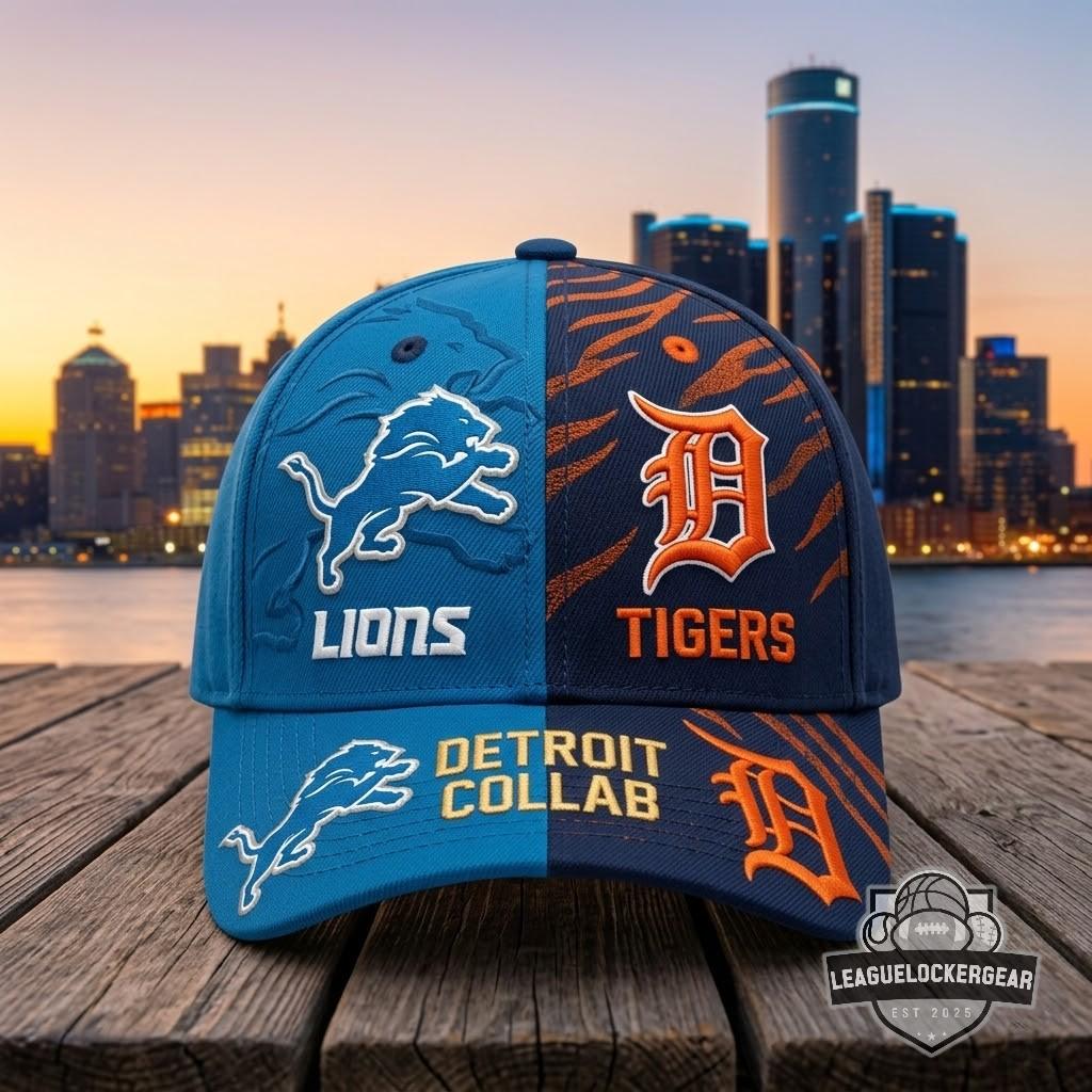 Detroit Lions and Detroit Tigers Detroit Collab Hat - LeagueLockerGear