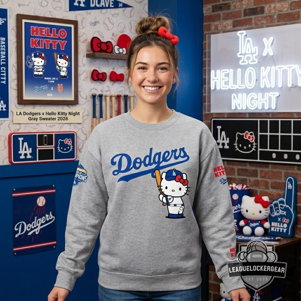 Dodgers Hello Kitty Back To Back World Series Champions Sweatshirt - LeagueLockerGear