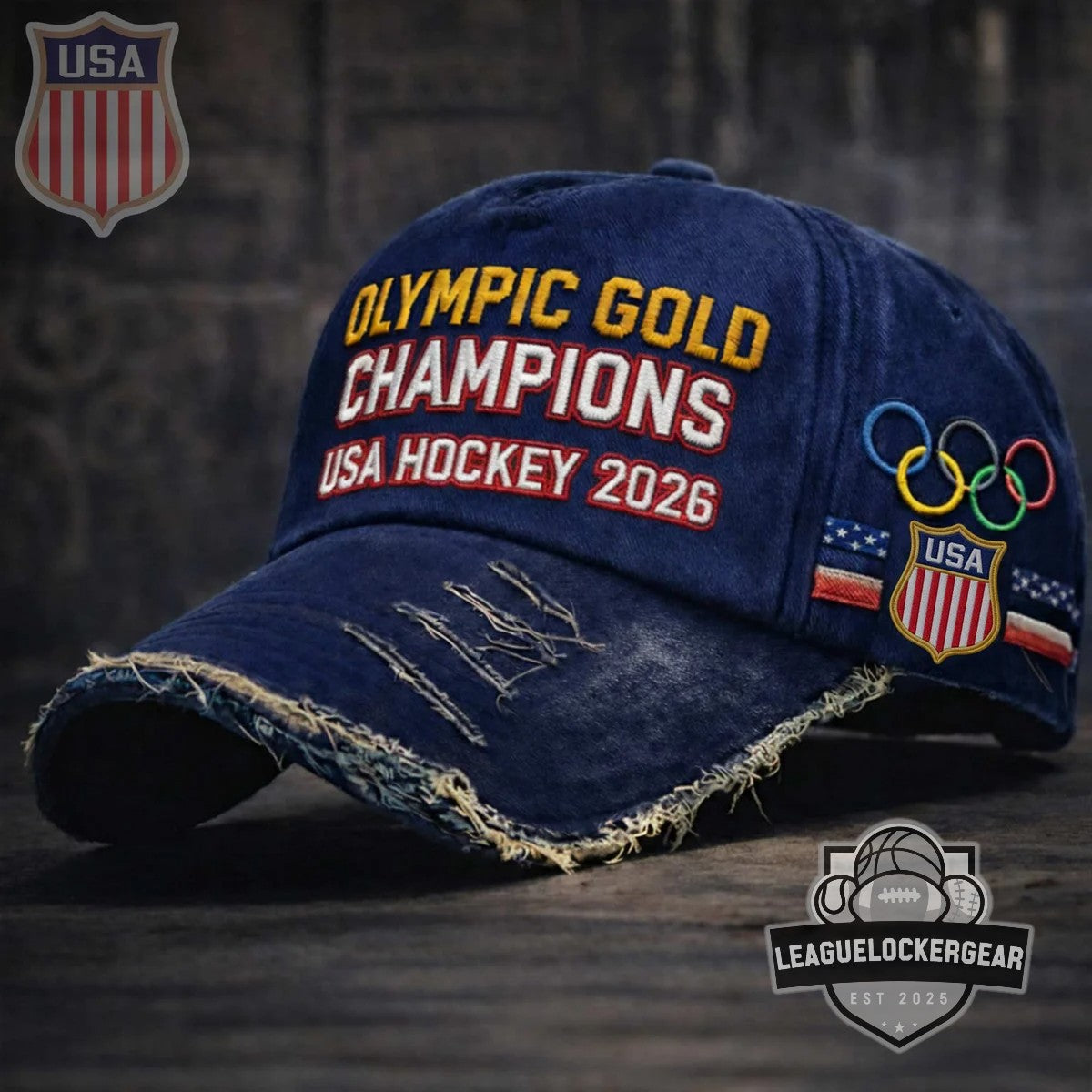 USA Hockey Olympic Gold Champions 2026 Distressed Dad Hat - LeagueLockerGear