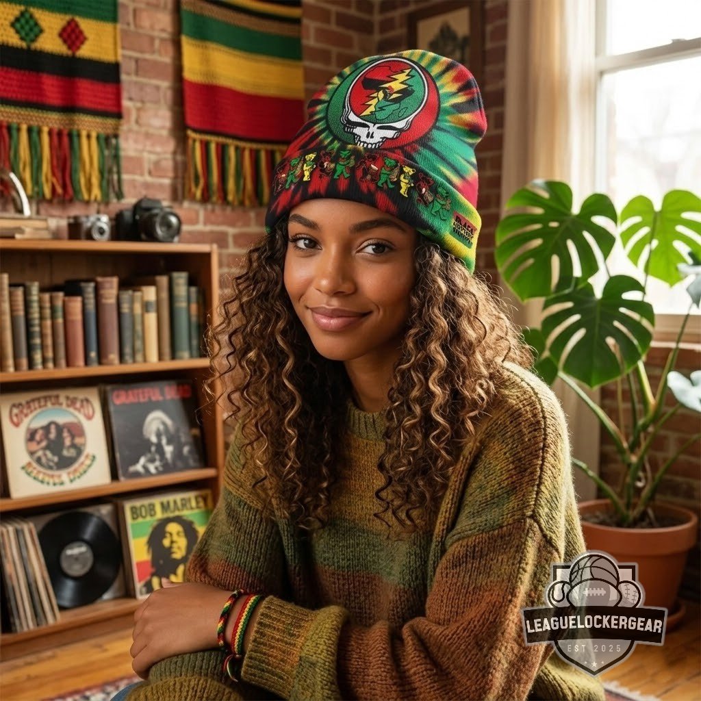 Grateful Dead Black History Month Steal Your Face Africa Beanie - LeagueLockerGear