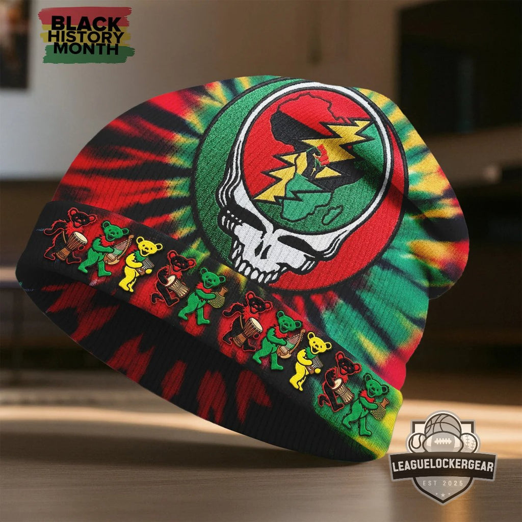 Grateful Dead Black History Month Steal Your Face Africa Beanie - LeagueLockerGear