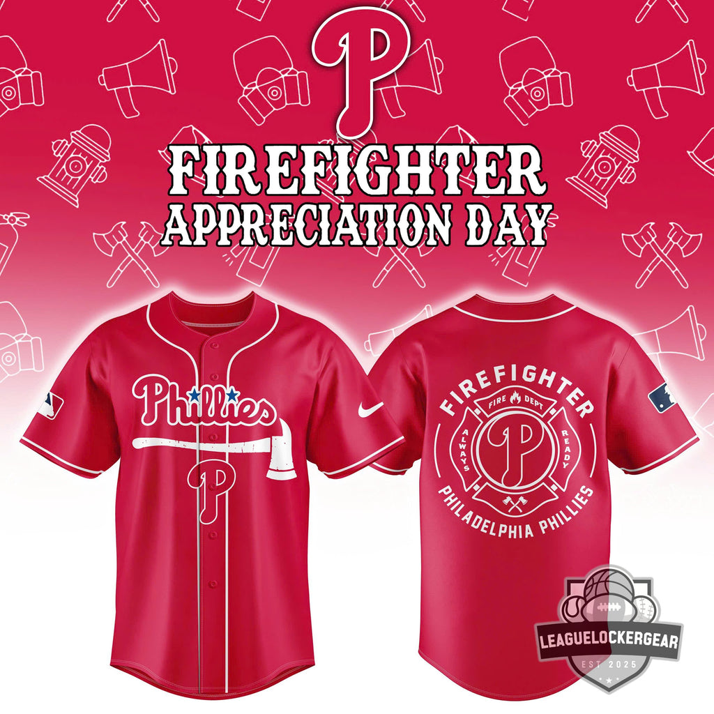 Philadelphia Phillies Firefighter Appreciation Day Baseball Jersey - LeagueLockerGear