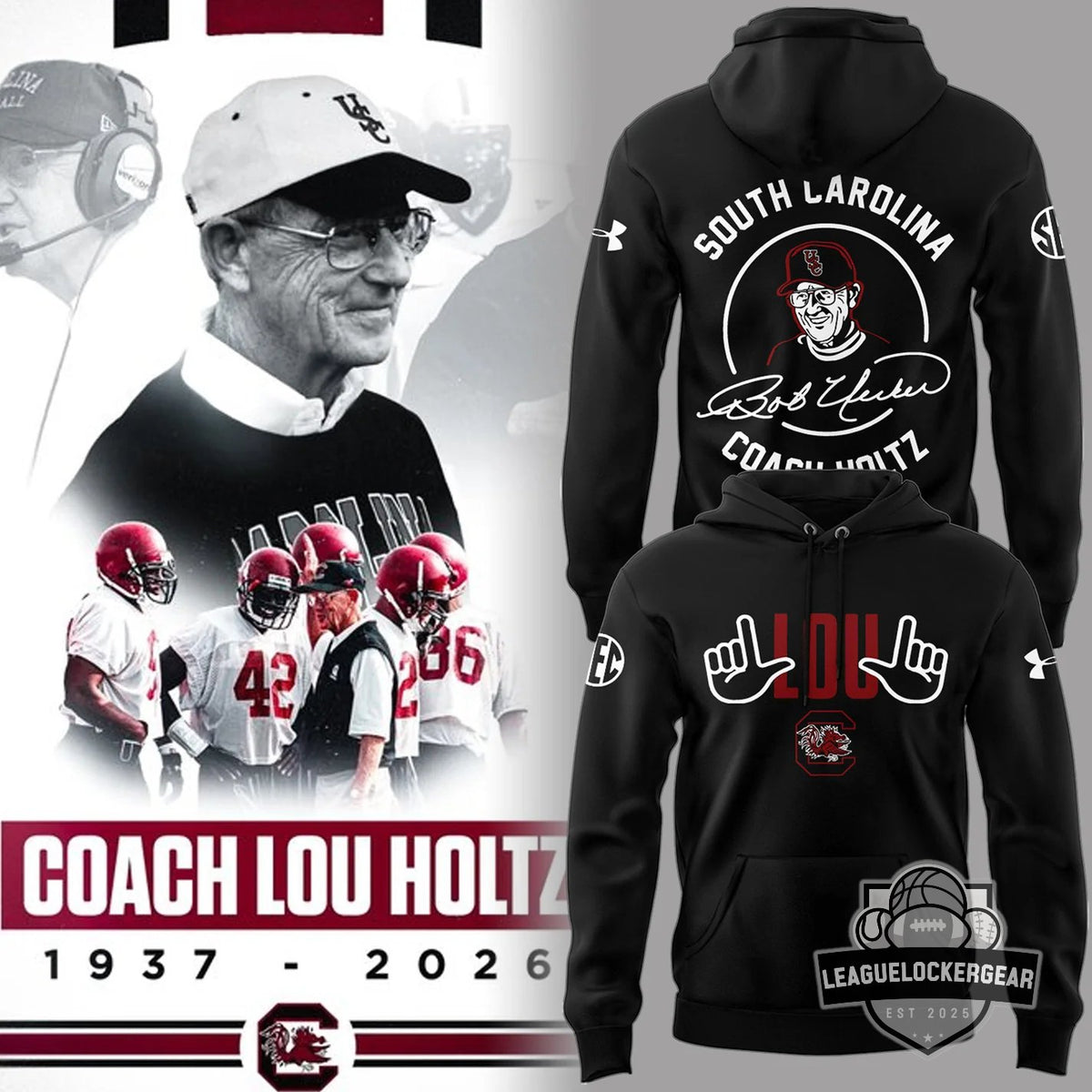 South Carolina Gamecocks Coach Lou Holtz 1937-2026 Hoodie - LeagueLockerGear