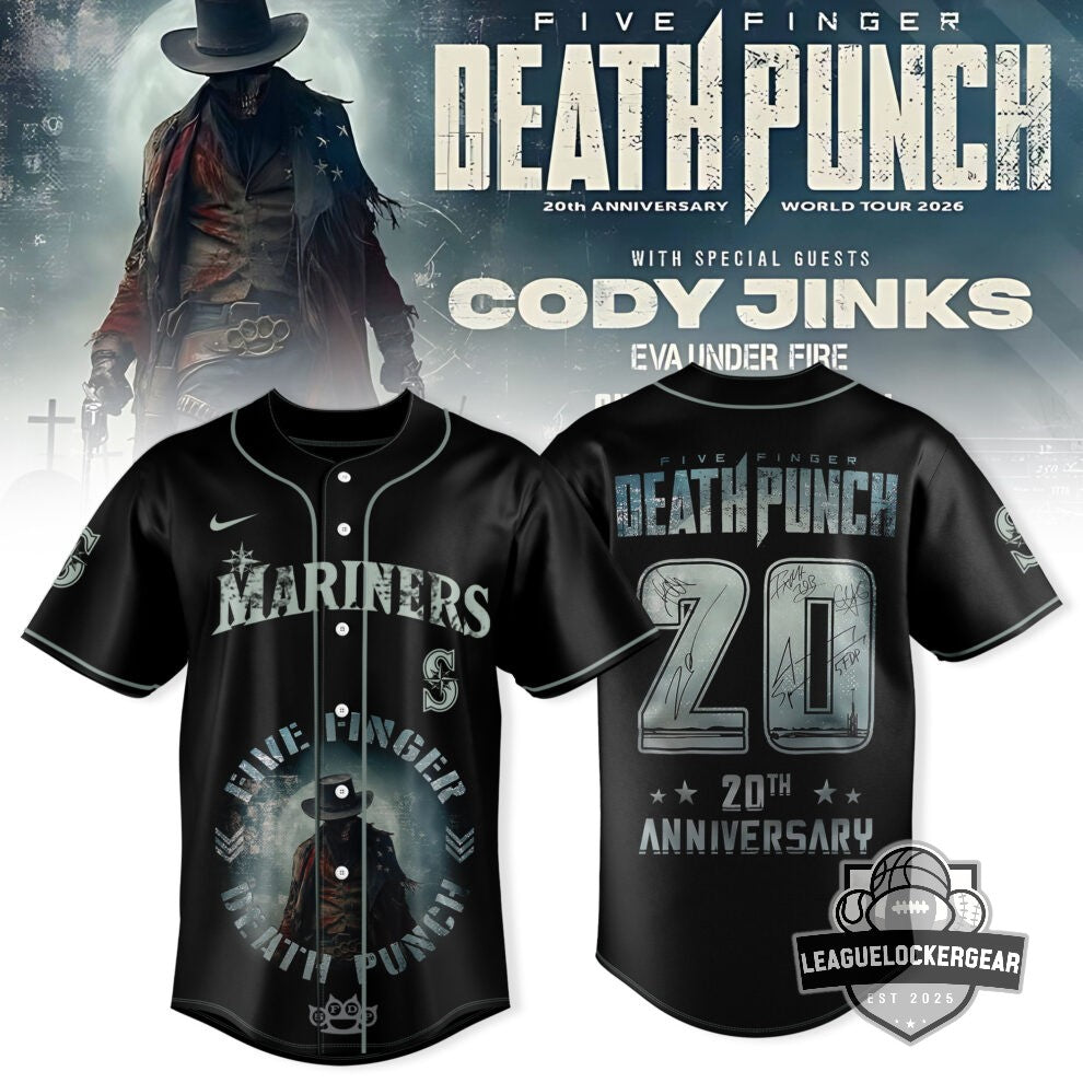 Five Finger Death Punch 20th Anniversary World Tour 2026 Mariners Baseball Jersey - LeagueLockerGear
