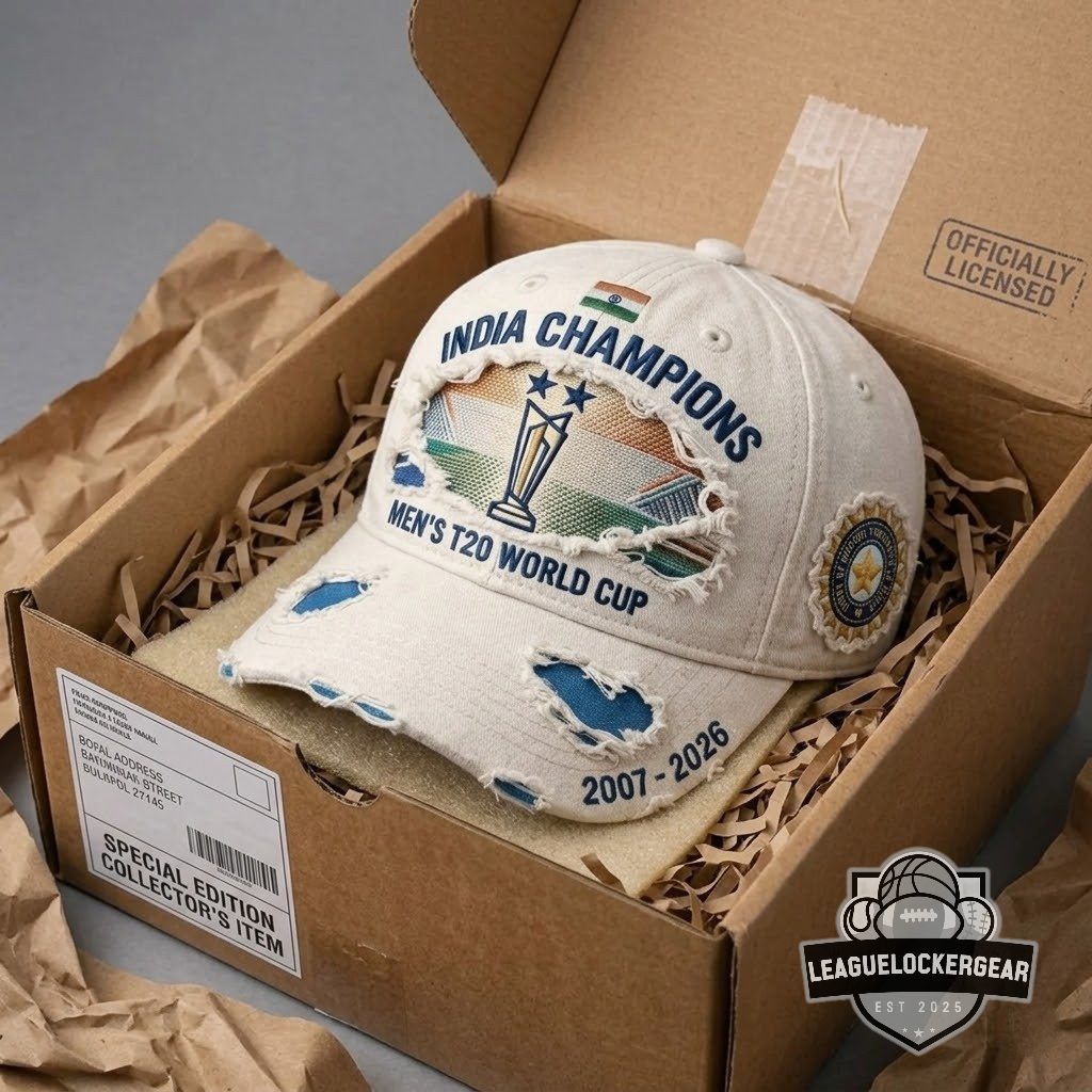 India Cricket Team Men's T20 World Cup Two-Time Champions 2007-2026 Distressed Cap - LeagueLockerGear