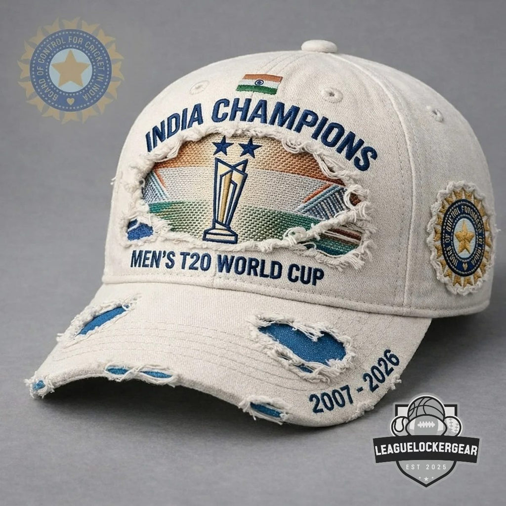 India Cricket Team Men's T20 World Cup Two-Time Champions 2007-2026 Distressed Cap - LeagueLockerGear