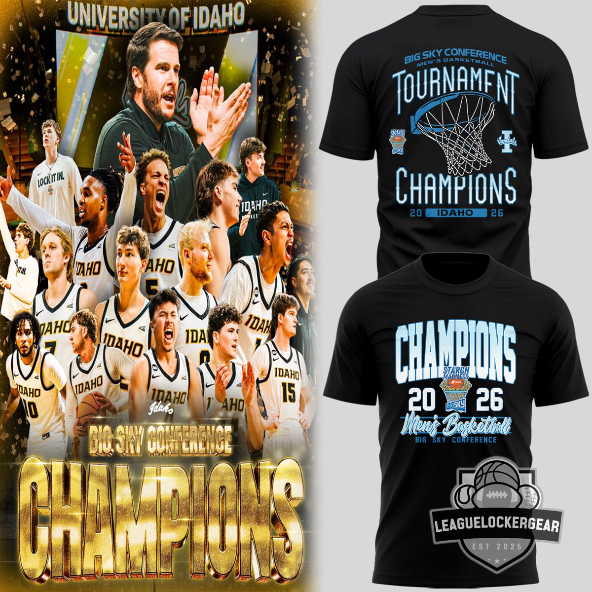 Idaho Vandals Big Sky Conference Men's Basketball Tournament Champions 2026 T-Shirt - LeagueLockerGear