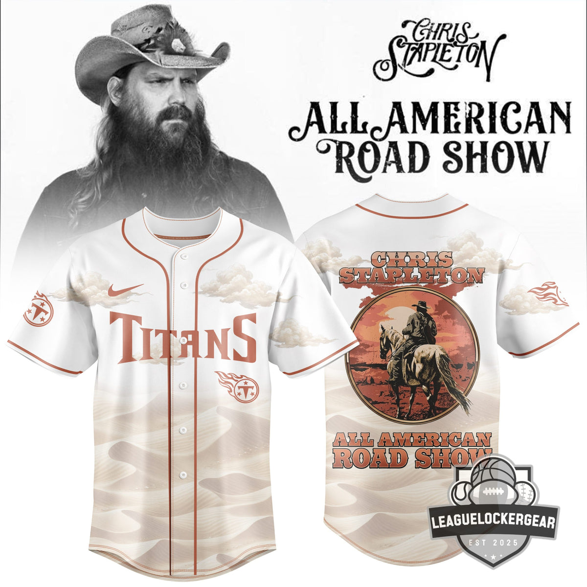 Chris Stapleton Tennessee Titans All American Road Show Baseball Jersey - LeagueLockerGear
