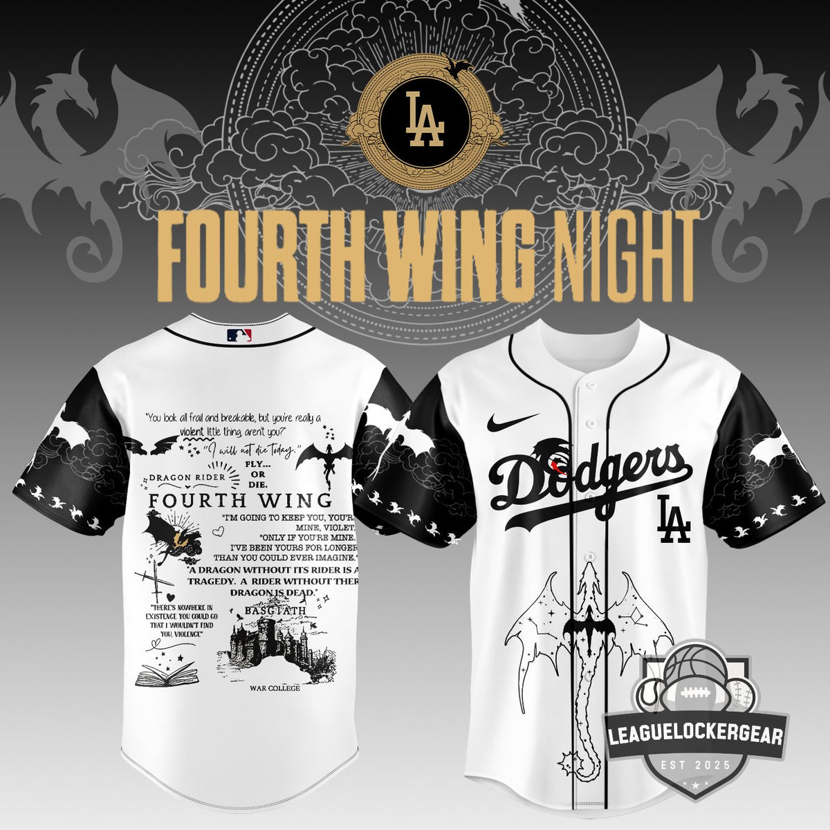 Los Angeles Dodgers Fourth Wing Night Baseball Jersey - LeagueLockerGear