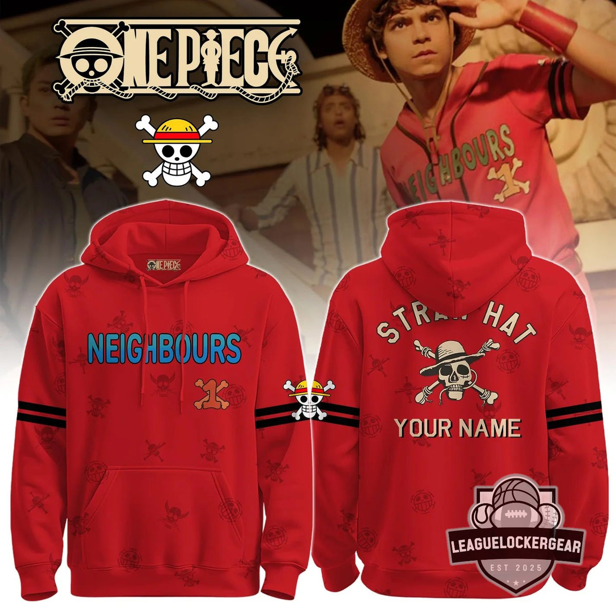 One Piece Neighbours Crossover Custom Name Hoodie - LeagueLockerGear