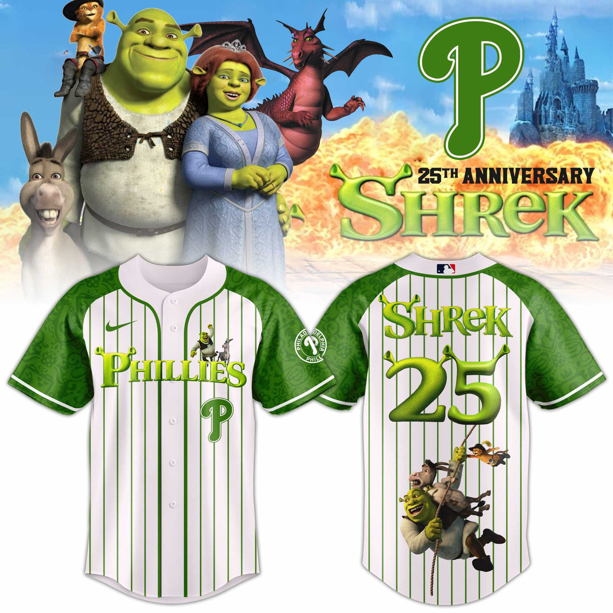 Philadelphia Phillies Shrek 25th Anniversary Baseball Jersey - LeagueLockerGear